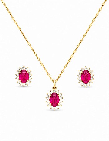Conjunto Oval Safira Rosa