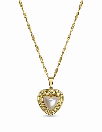 Colar Coração com Pérola Ouro 18k