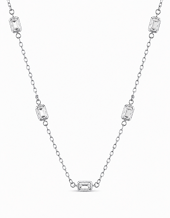 Colar Zircônias Navete Rhodium Branco