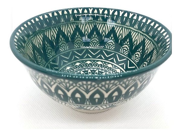 Bowl De Cerâmica Geométrico Verde E Branco 12,5x6,5cm  Lyor