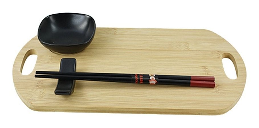 Jogo De 3 Peças Para Sushi Em Bambu E Cerâmica Dynasty