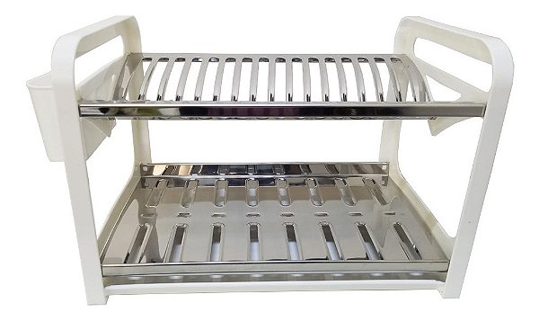 Escorredor 16 Pratos Mak Inox Lateral E Bandeja Branco 1605b