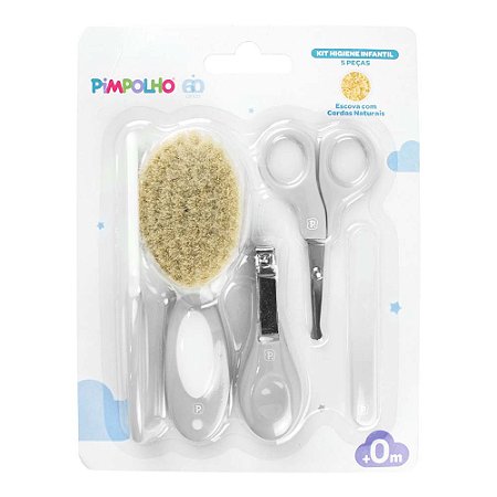 KIT HIGIENE C/CERDAS  NATURAIS 5 PECAS UNISSEX  PIMPOLHO CINZA