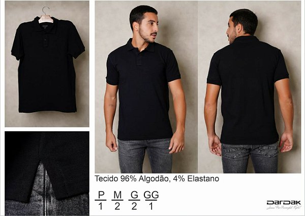 $39,90 UNIT / CAMISA POLO MASCULINA PRETO / GRADE: P/1  M/2  G/2  GG/1= 6 PEÇAS