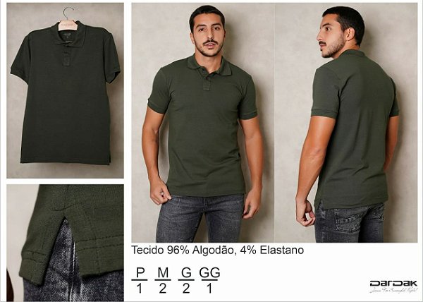 $39,90 UNIT / CAMISA POLO MASCULINA VERDE MILITAR / GRADE: P/1 M/2 G/2 GG/1= 6 PEÇAS