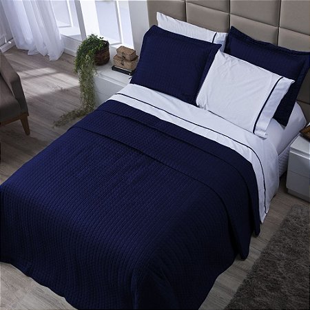 Cobre Leito Queen Versatile Micropercal 3 pçs - Azul Marinho