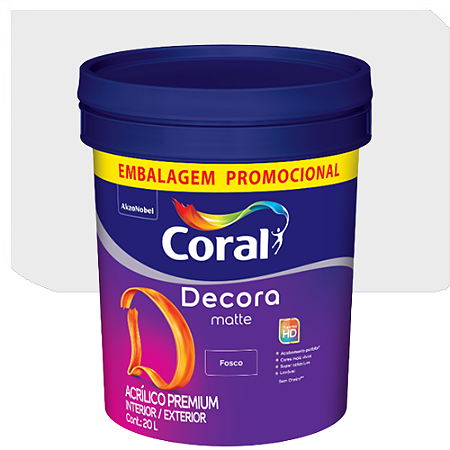 Tinta Acrílica Coral Decora Matte Fosco Branco Balde 20 Litros