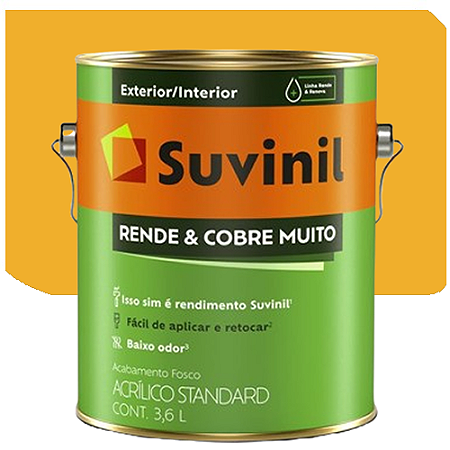 Tinta Acrílica Suvinil Rende Cobre Muito Amarelo Ouro 3,6 Litros