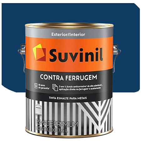 Tinta Esmalte Suvinil Contra Ferrugem Brilhante Azul Del Rey 3,6 Litros