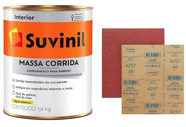 Kit Massa Corrida Suvinil Interior 0,9 L/1,4kg + 2 Lixas