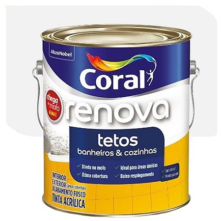 Tinta Acrílica Coral Renova Tetos Fosco Branco 3,6 Litros