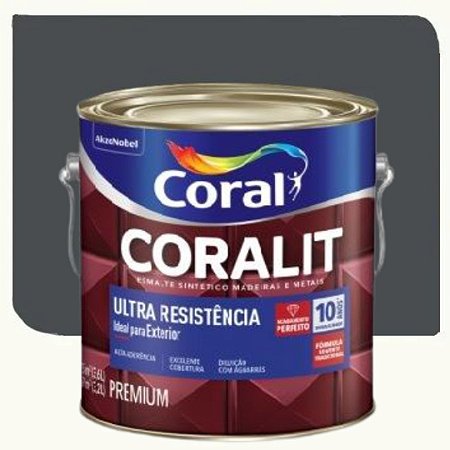 Tinta Esmalte Coral Coralit Ultra Resistência Brilhante Cinza Escuro 3,6 Litros