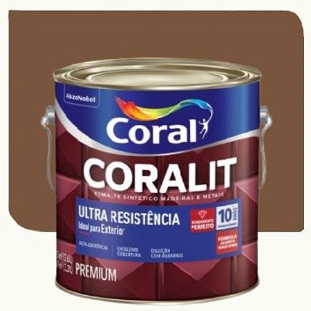 Tinta Esmalte Coral Coralit Ultra Resistência  Brilhante Marrom Conhaque 3,6 Litros