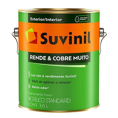 Tinta Acrílica Suvinil Rende Cobre Muito Fosco Branco 3,6 Litros