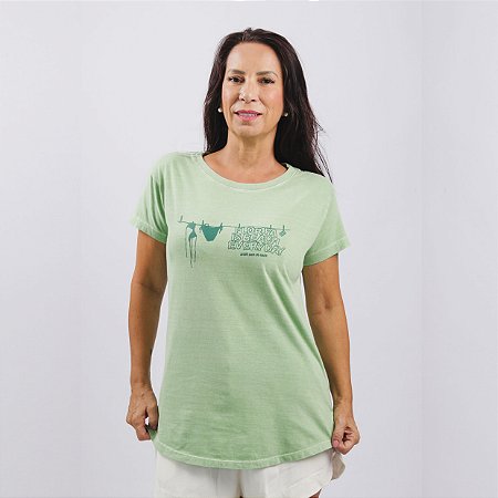 Tshirt Abertura Lateral Floripa is Beach Everyday Básica Verde Menta