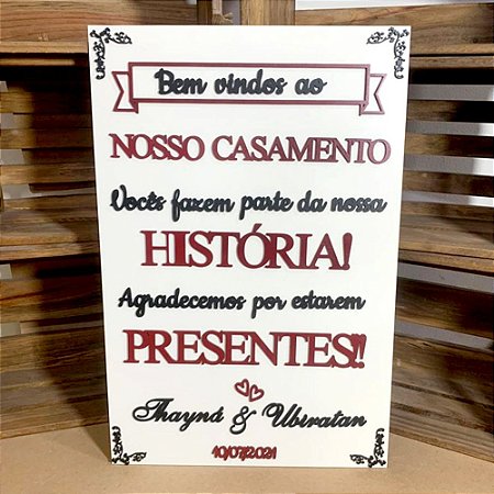 Placa Decorativa Casamento Recepção Entrada MOD 007