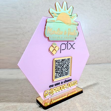 Placa PIX QR Code Hexagonal com Logotipo