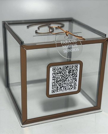 Caixa Pix Dos Noivos Bronze - Urna Gravata Acrílico Transparente