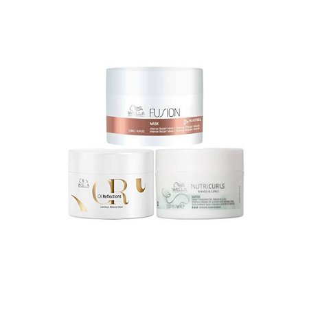 Kit Wella Cronograma Capilar - Máscaras Oil Reflections, Fusion e Nutri Curls - 150 ML