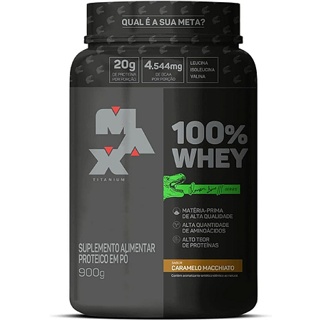 Whey Protein 100% Linha Dino Pote 900g Sabor Caramelo Macchiato Max Titanium