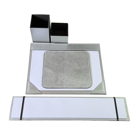 Kit Risque A4, Risque Teclado + Refil de Papel, Mouse Pad, Porta Objetos - Prata