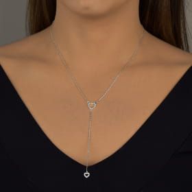 Colar coração com zircônias prata 925 - Modelo gravata