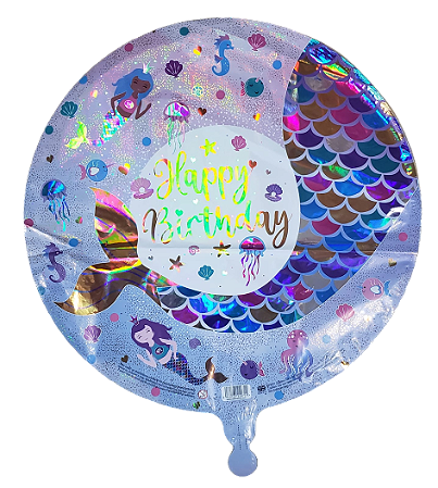 Balão metalizado redondo 18 polegadas - Happy Birthday Sereia