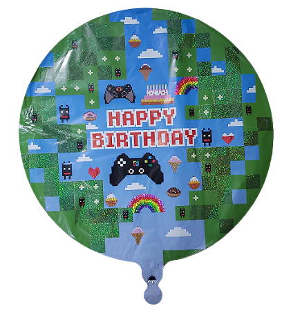 Balão metalizado redondo 18 polegadas - Happy Birthday Games