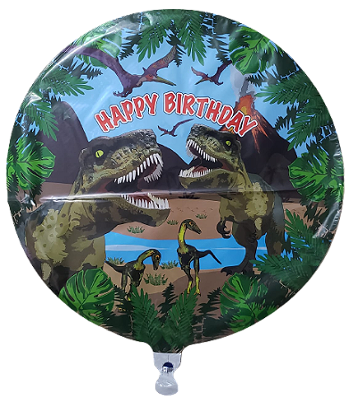 Balão metalizado redondo 18 polegadas - Happy Birthday Dinossauro