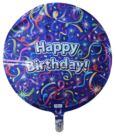 Balão metalizado redondo 18 polegadas - Happy Birthday Serpentina