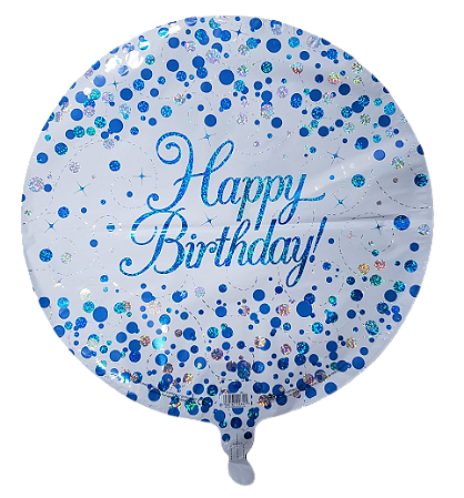 Balão metalizado redondo 18 polegadas - Happy Birthday Bolinha Azul
