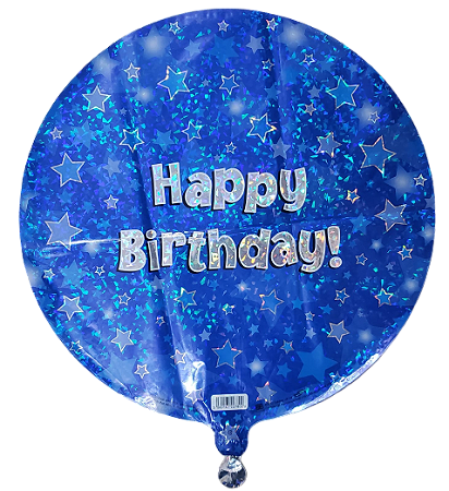 Balão metalizado redondo 18 polegadas - Happy Birthday Estrelado Azul