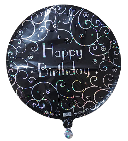 Balão metalizado redondo 18 polegadas - Happy Birthday Detalhado Prateado