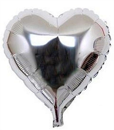 Balão Metalizado Coração 18 Polegadas Liso Prata