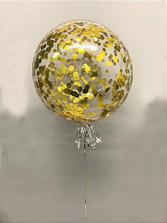 Balão Bubble de Silicone com Confetes em Dourado 24 Polegadas