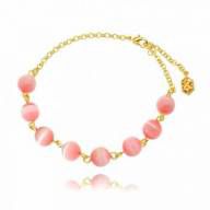 Pulseira De Bolas Cor Rosa Folheada A Ouro 18K