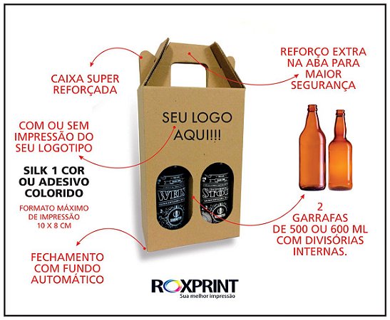 Kit com 100 Caixas para Cerveja Artesanal Modelo G2 para 2 Garrafas de 500 ou 600 ml