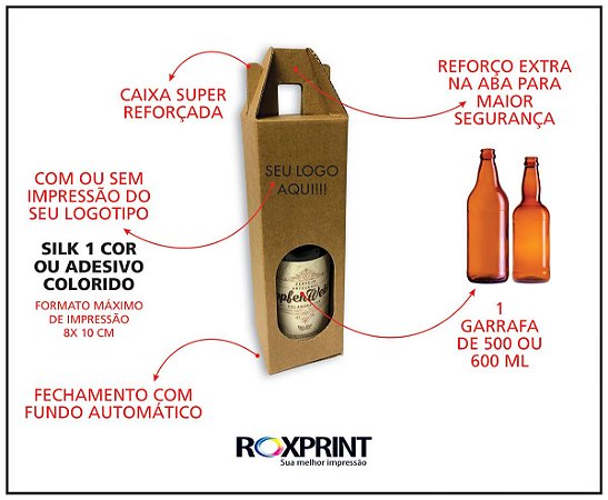 Kit com 100 Caixas para Cerveja Artesanal Modelo G1 para 1 Garrafa de 500  ou 600 ml - Roxprint
