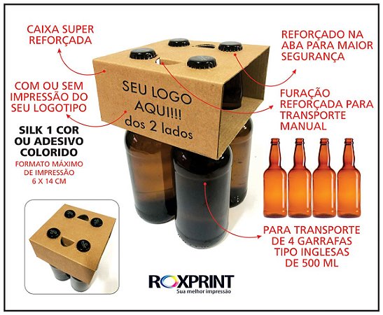 Kit com 100 Caixas para Garrafas Inglesas 500ml - Modelo Carry4