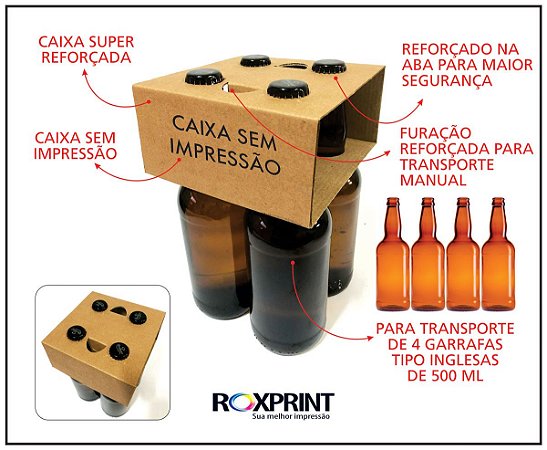 Kit com 100 Caixas para Garrafas Inglesas 500ml - Modelo Carry4