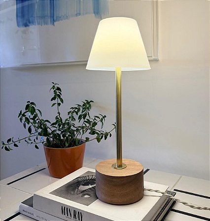 Luminária Abajur Stone Madeira