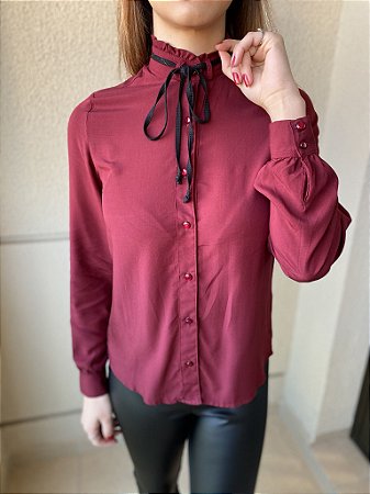 camisa social vinho feminina