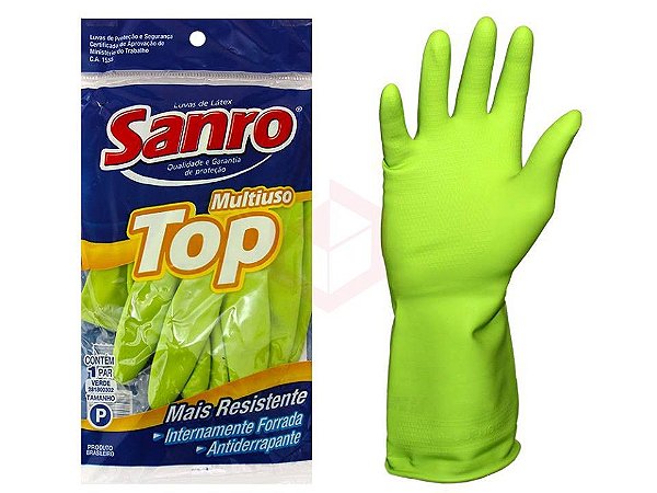 Luva látex forrada TOP verde - Sanro