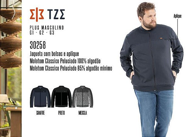 Jaqueta Masculina Plus TZE c/ Bolsos e Aplique