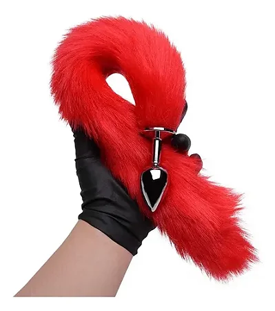PLUG ANAL COM RABO RAPOSA DE PELÚCIA - TAMANHO: M - VERMELHO