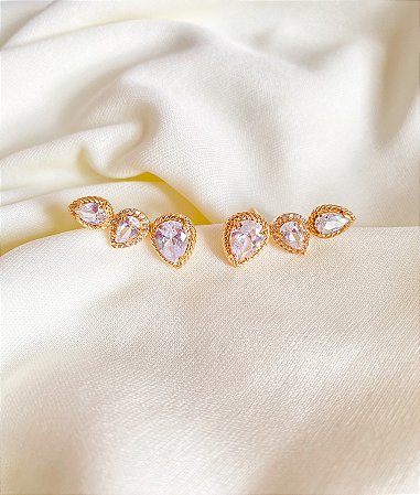 Brinco Ear Cuff Gotas Cristais