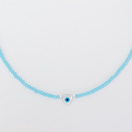Choker Cristais Azul Olho Grego 40cm Prata 925
