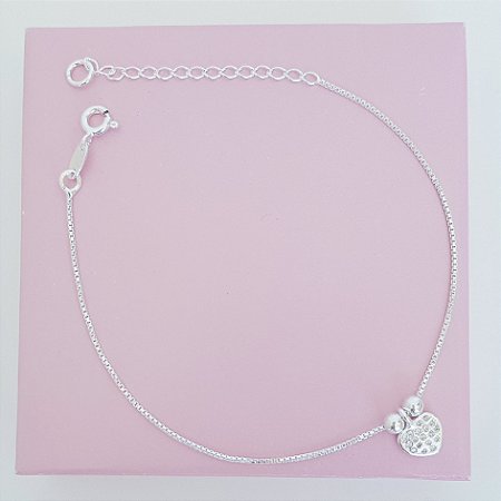 Pulseira com Pingente Coração com Micro Zirconias Prata 925