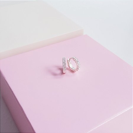Argola Clique 9mm Cravejada Zirconias Prata 925