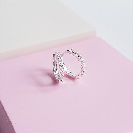 Argola Clique 14mm Cravejada Zirconias Prata 925